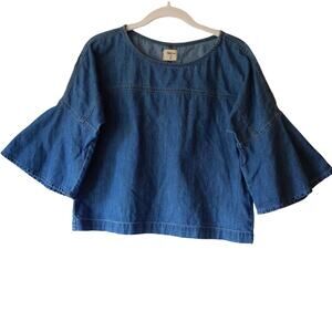 Gap Women XS Denim Top Boxy 3/4 Bell Sleeves 100% Cotton Classic Preppy Chic